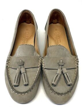 Carmela Grey Suede Tassel Loafers Moccasins Size 37 Excellent Used Condition
